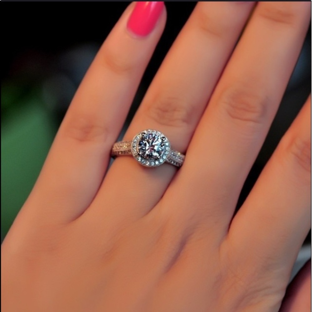 LAST 1* Gorg* Platinum Plated CZ AAA Sterling Halo - Picture 6 of 6